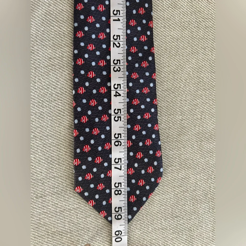 FRANGI 100% Silk Tie Navy Red Fish Print Made in Italy Office Classic